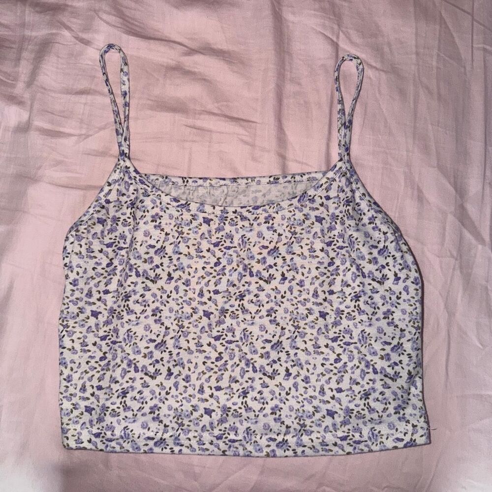 Purple Floral Spaghetti Strap Tank Top